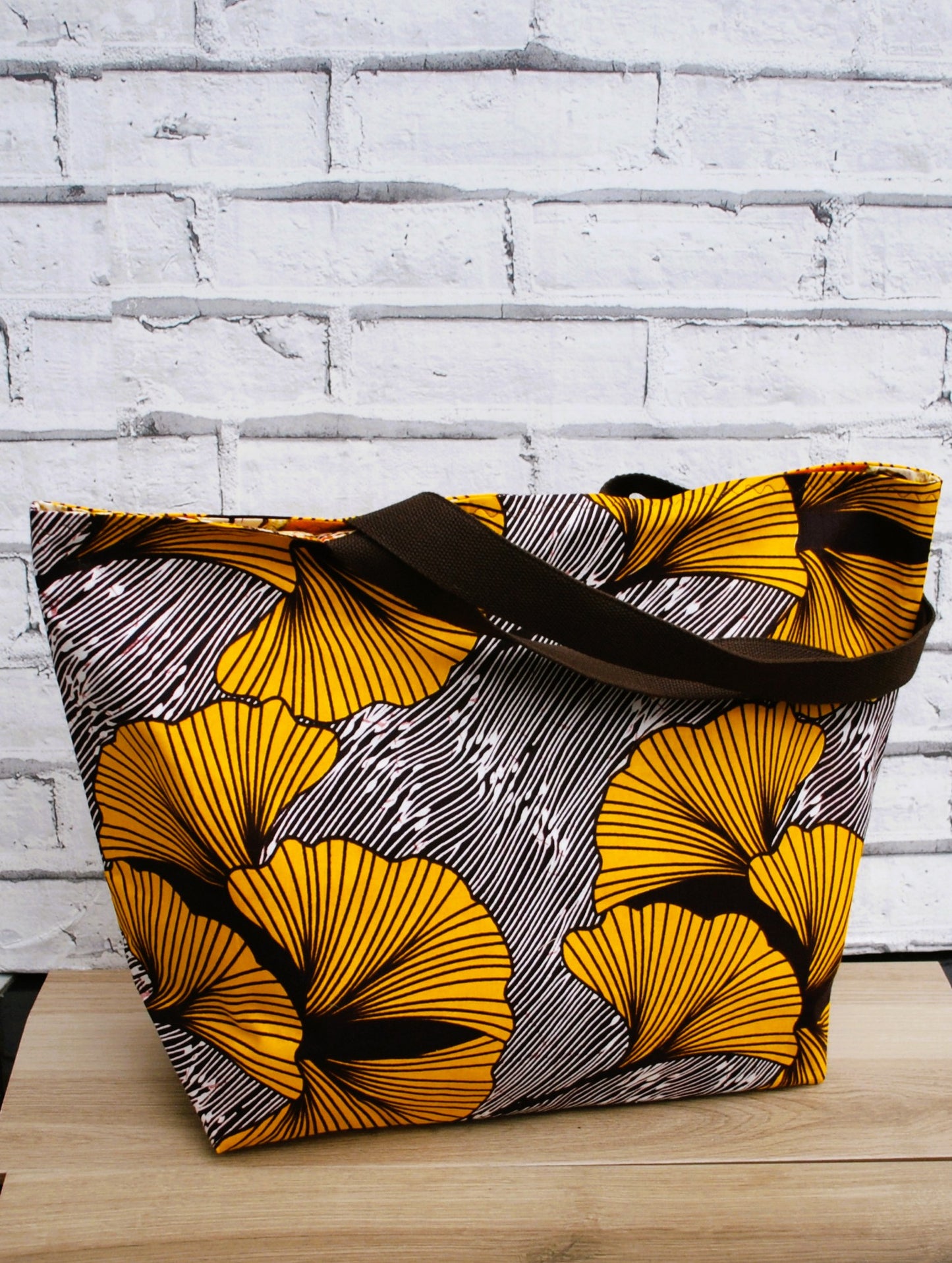 Large Abstract Floral African Print Wax Tote Bag