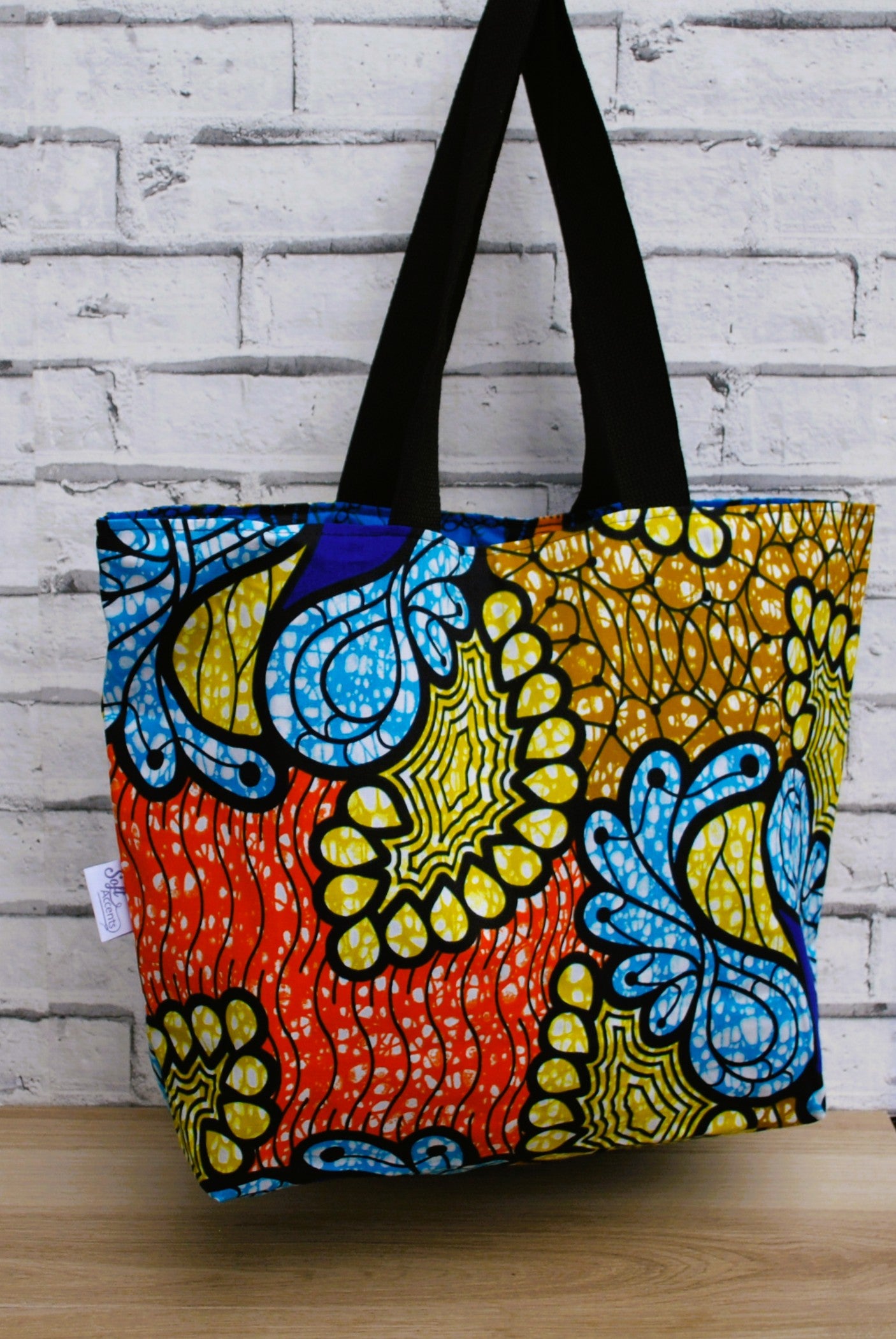 Large Colourful Abstract African Print Wax Tote Bag