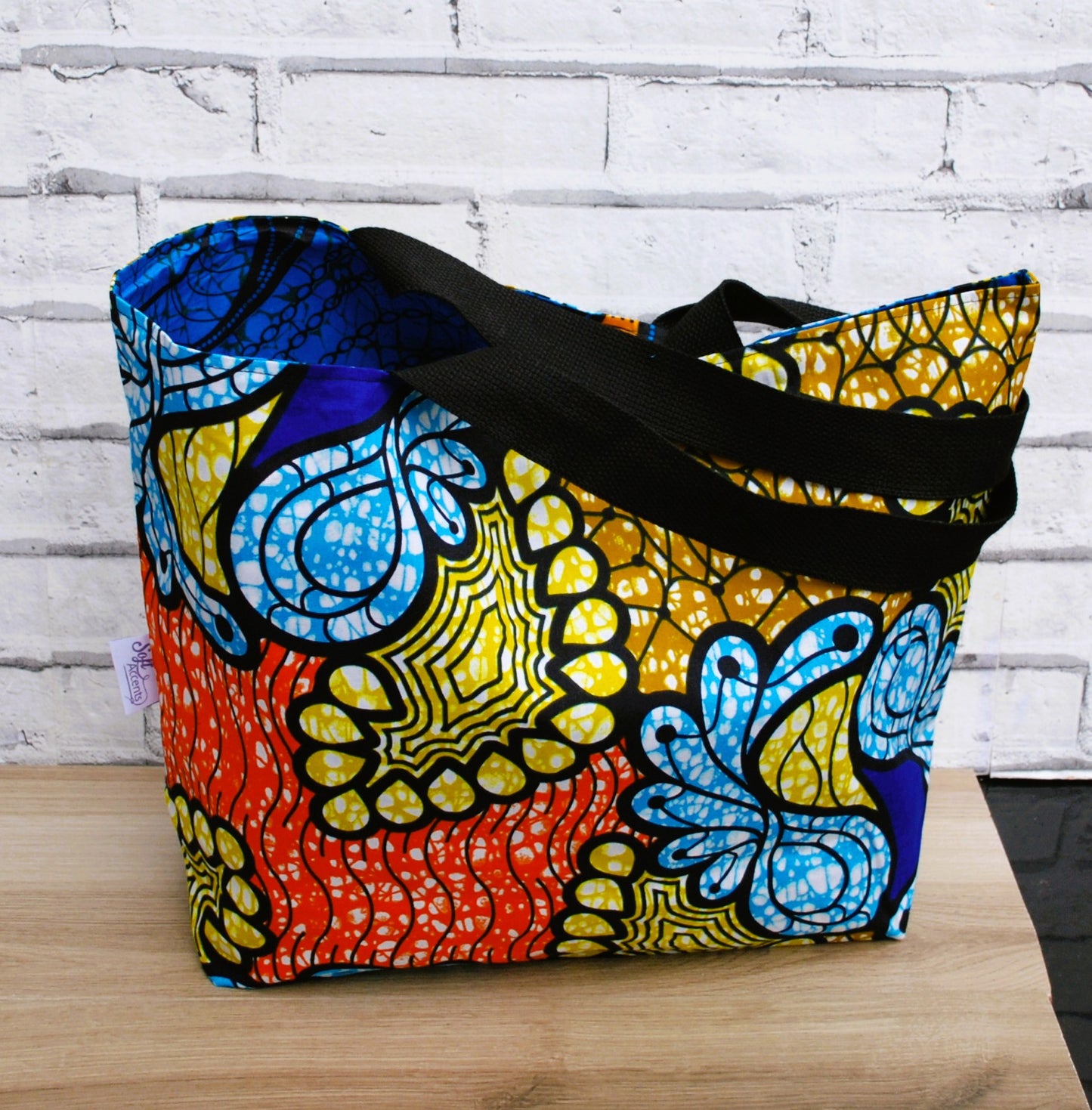 Large Colourful Abstract African Print Wax Tote Bag