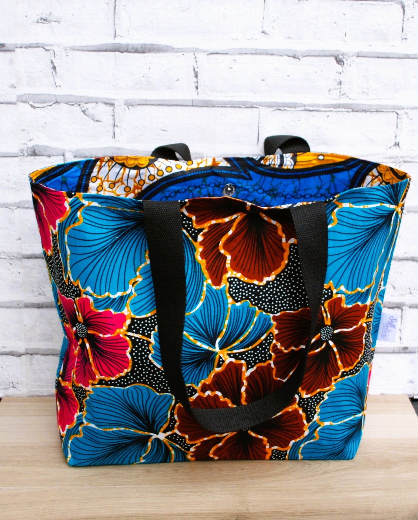 Large Colourful Floral African Print Wax Tote Bag