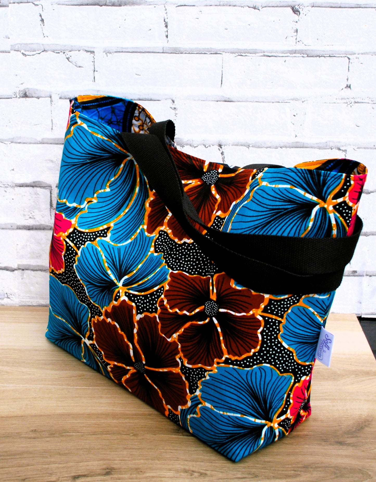 Large Colourful Floral African Print Wax Tote Bag