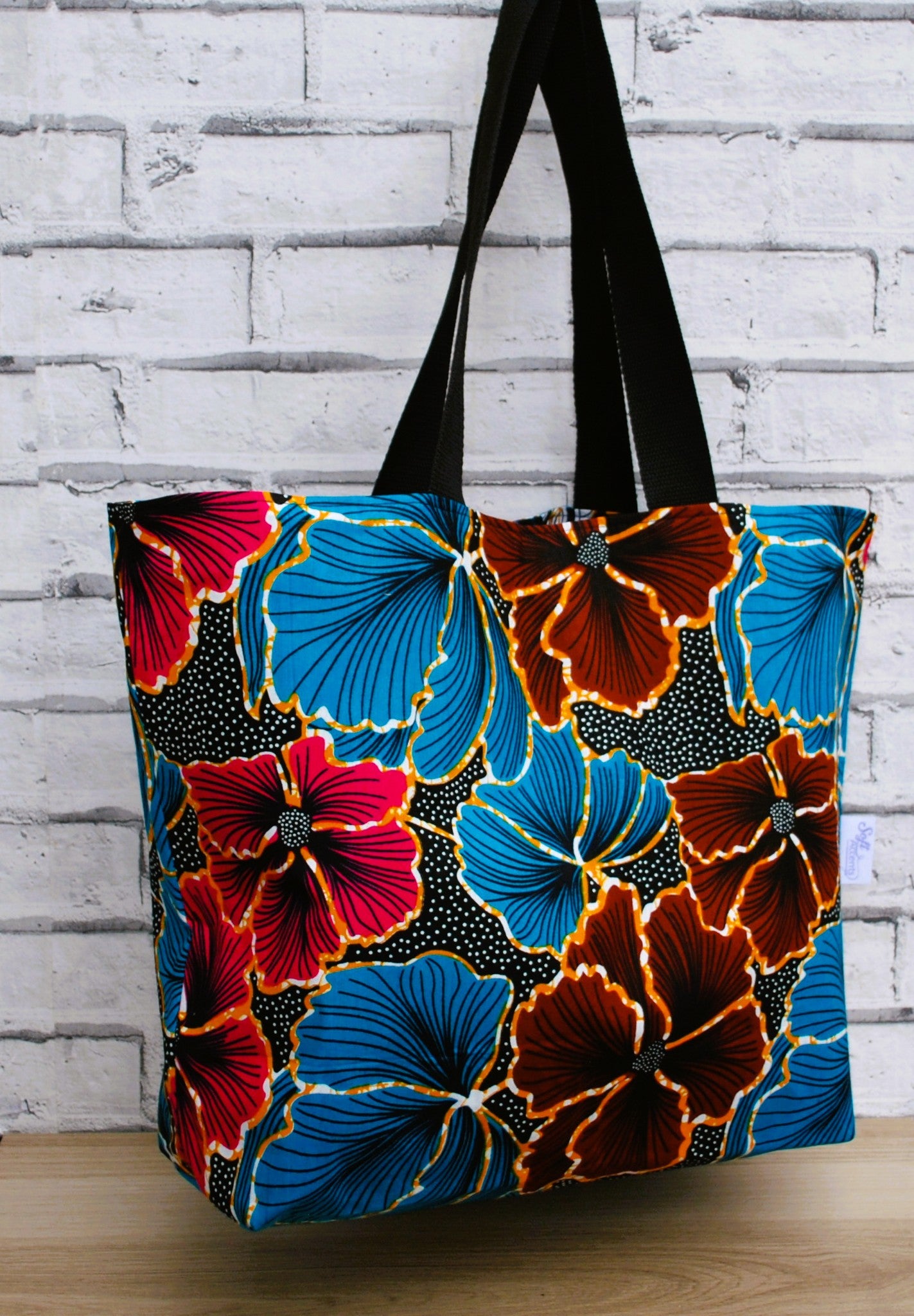 Large Colourful Floral African Print Wax Tote Bag
