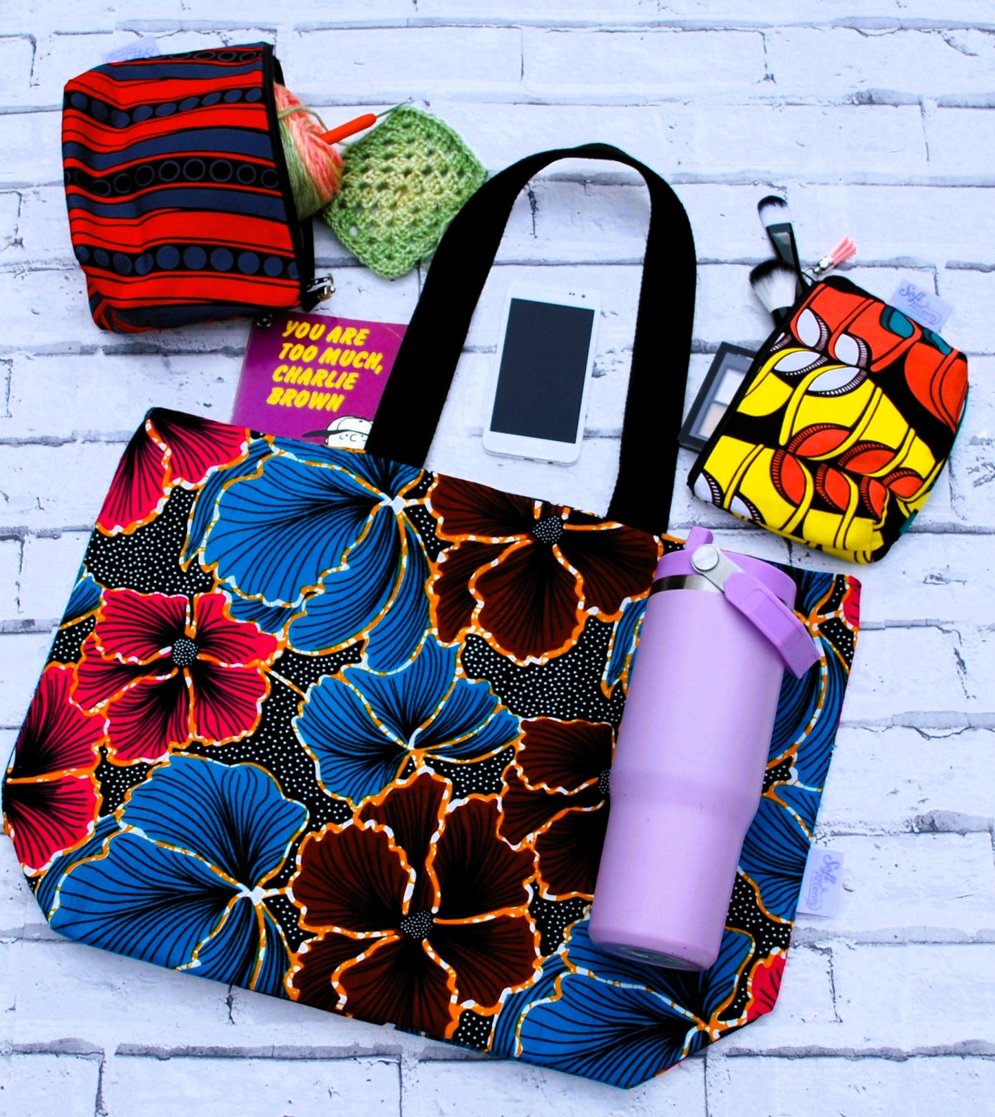 Large Colourful Floral African Print Wax Tote Bag