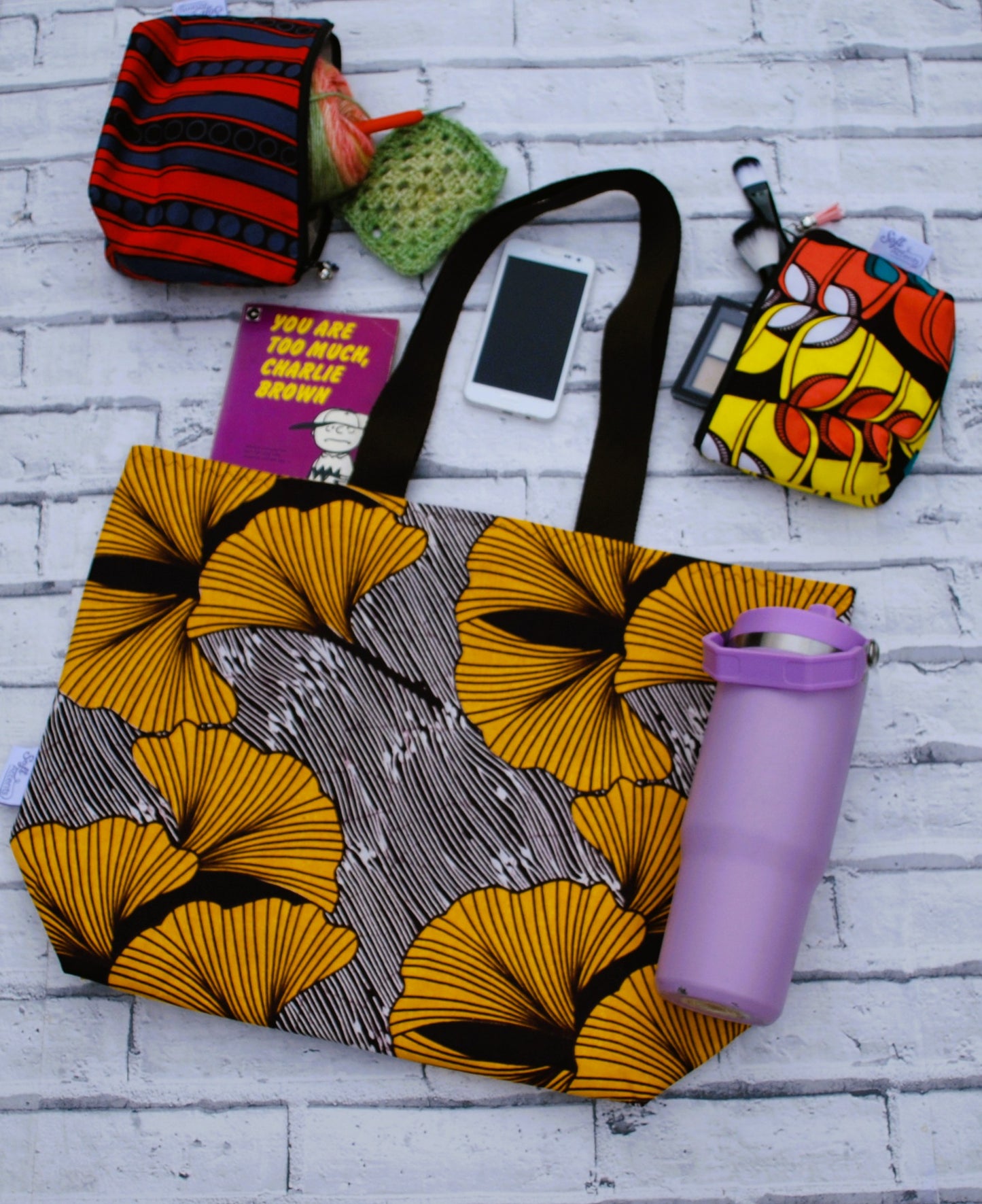 Large Abstract Floral African Print Wax Tote Bag