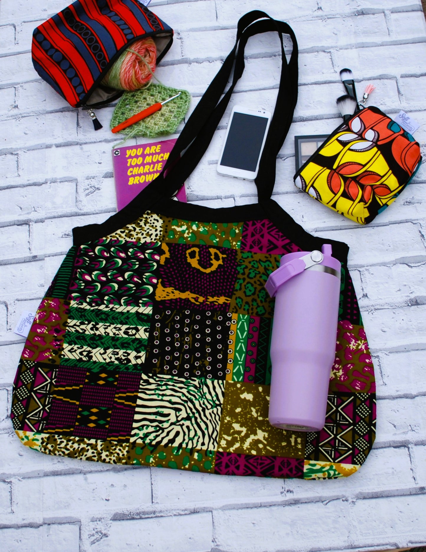 Large Colourful African Print Fabric Tote Bag