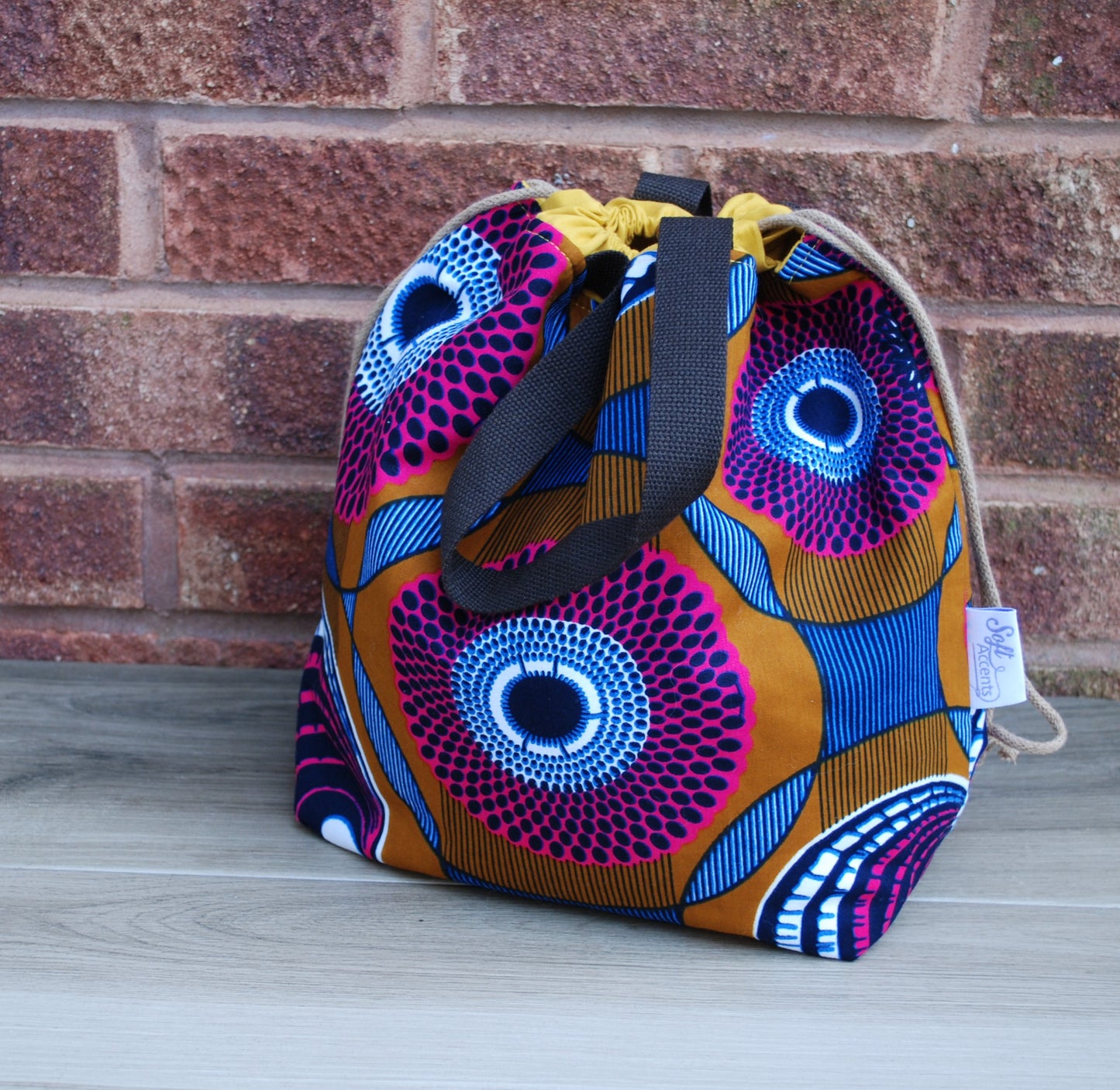 Large Magenta Blue Black circle African print Farai Project Bag
