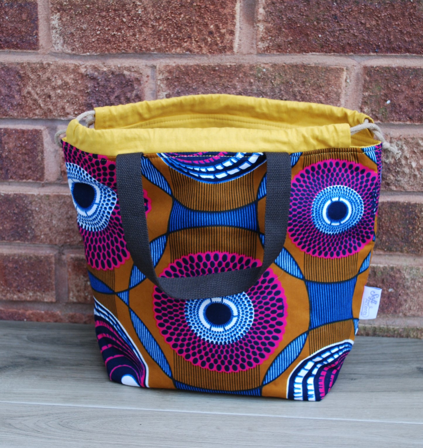 Large Magenta Blue Black circle African print Farai Project Bag