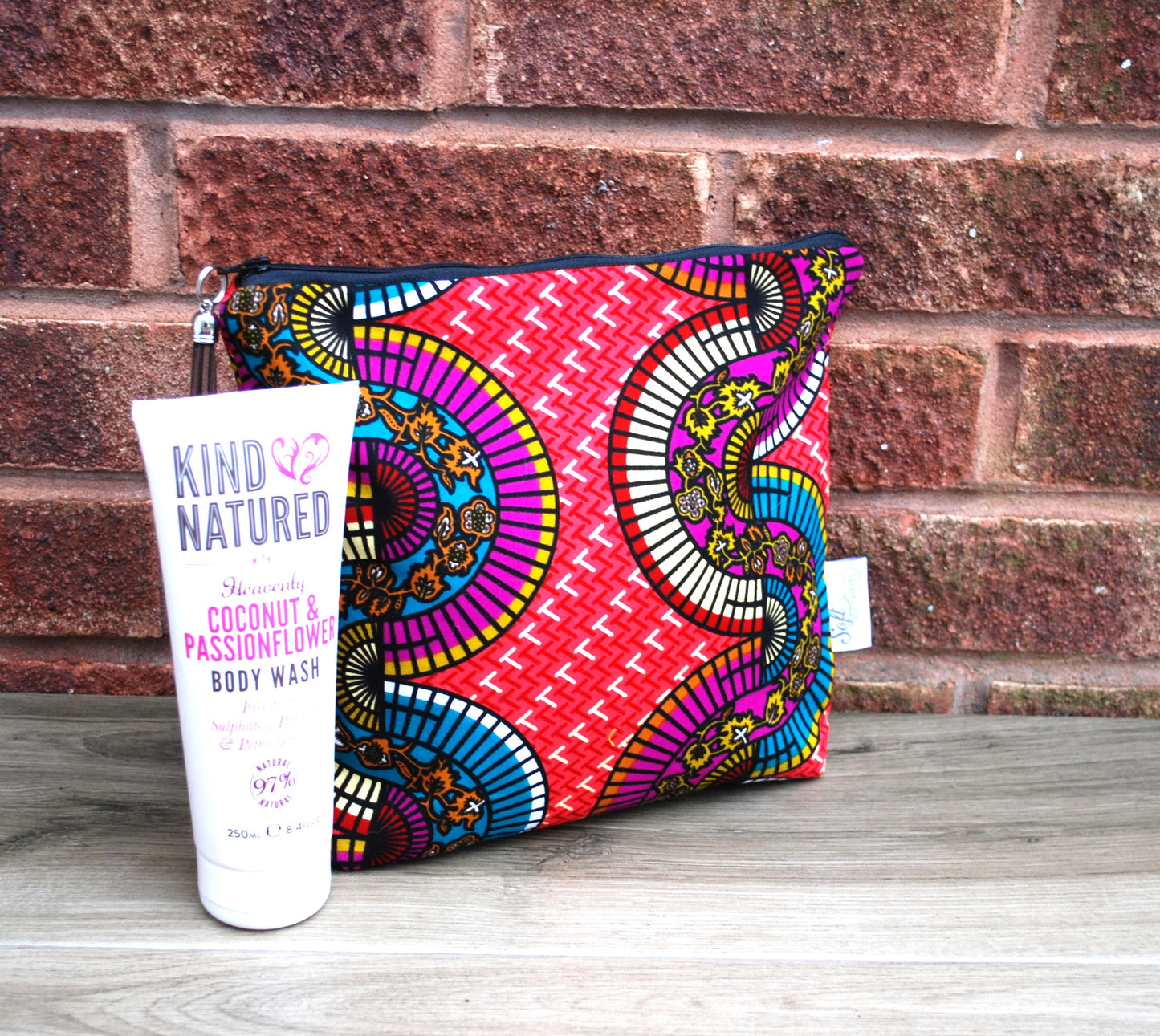 Magenta Red Turquoise African Print tall/large Wash Bag