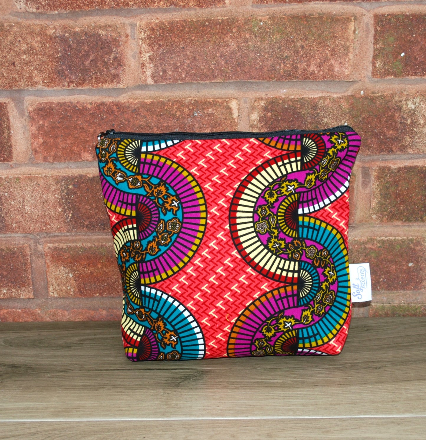 Magenta Red Turquoise African Print tall/large Wash Bag