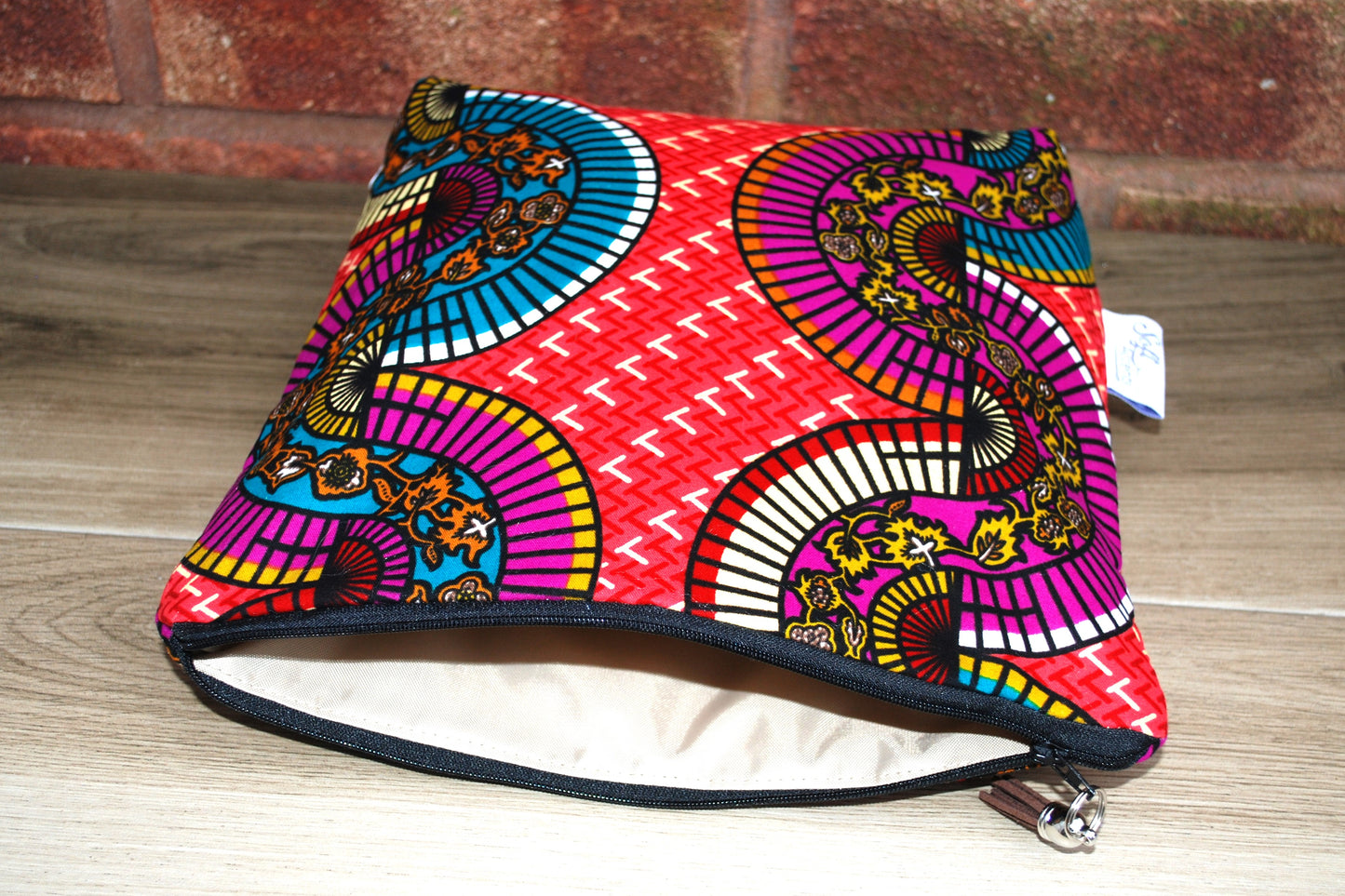 Magenta Red Turquoise African Print tall/large Wash Bag