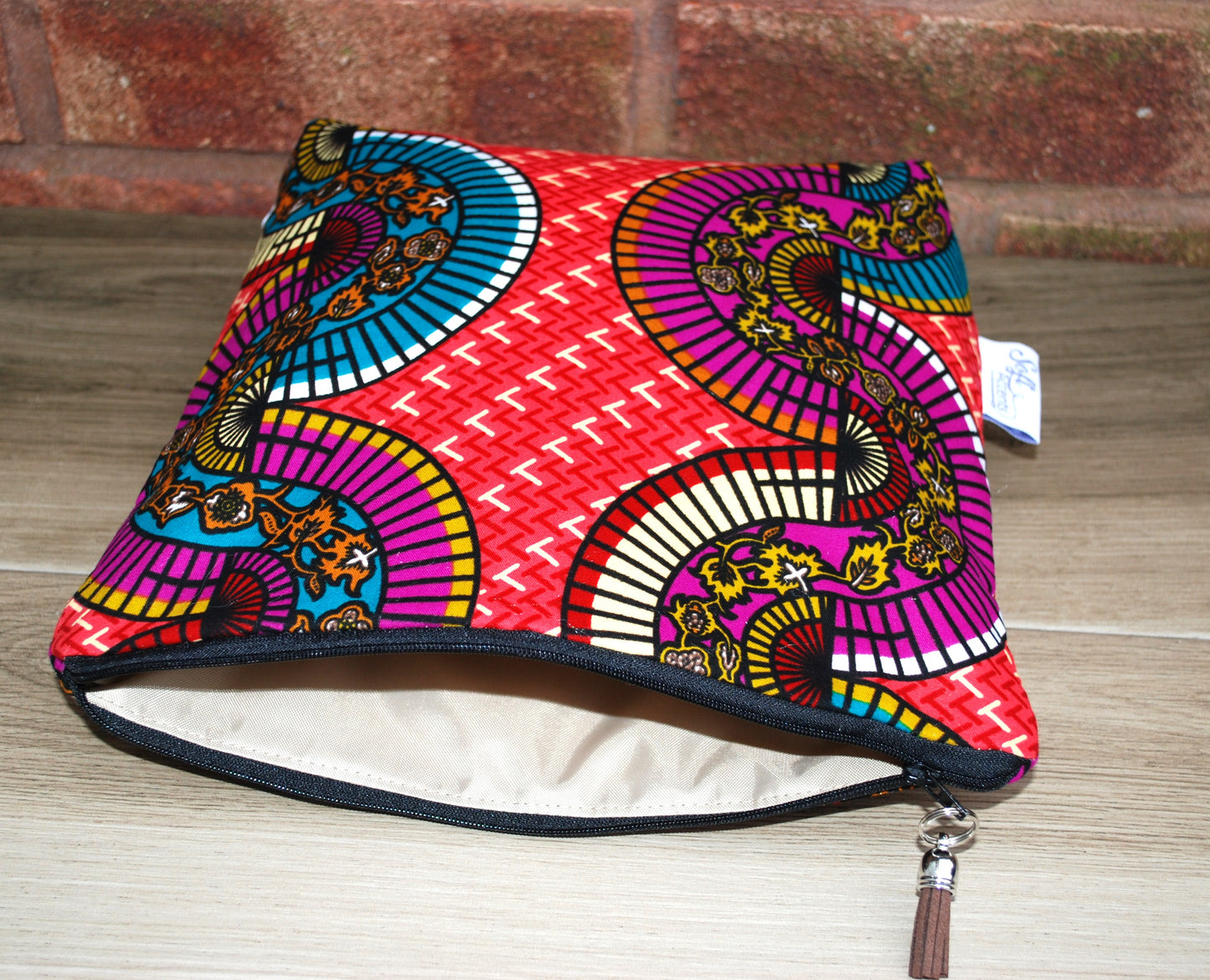 Magenta Red Turquoise African Print tall/large Wash Bag