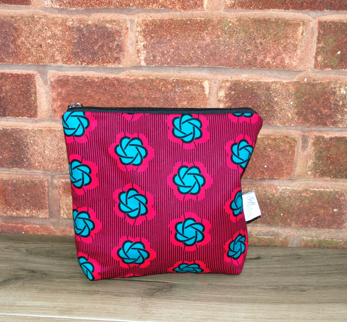 Magenta Turquoise African print fabric tall/large Wash Bag