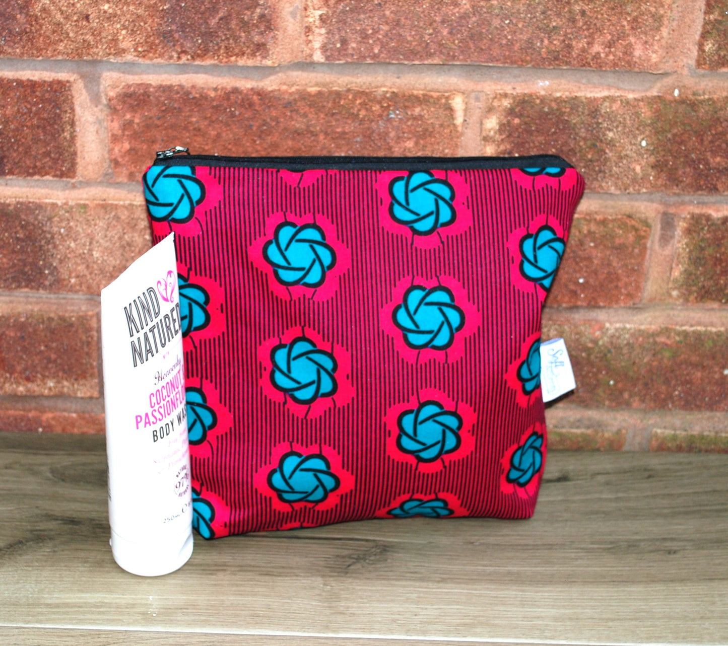 Magenta Turquoise African print fabric tall/large Wash Bag