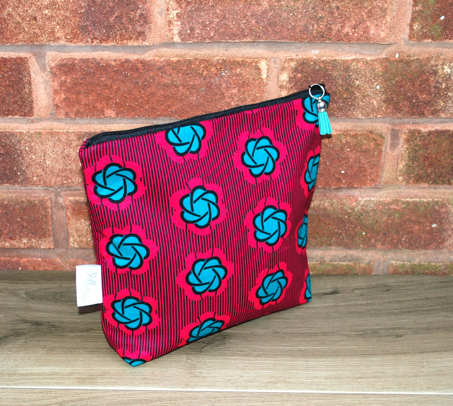 Magenta Turquoise African print fabric tall/large Wash Bag