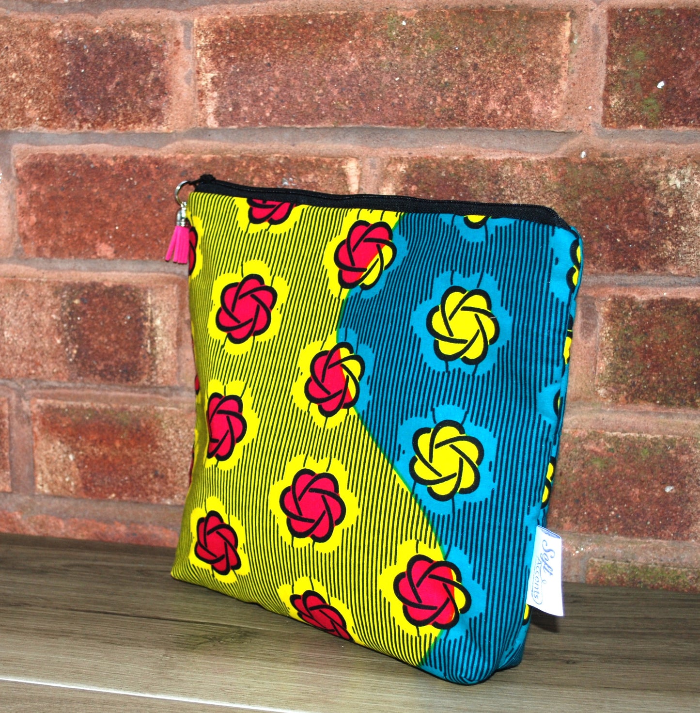 Magenta Turquoise Yellow African print fabric tall/large Wash Bag