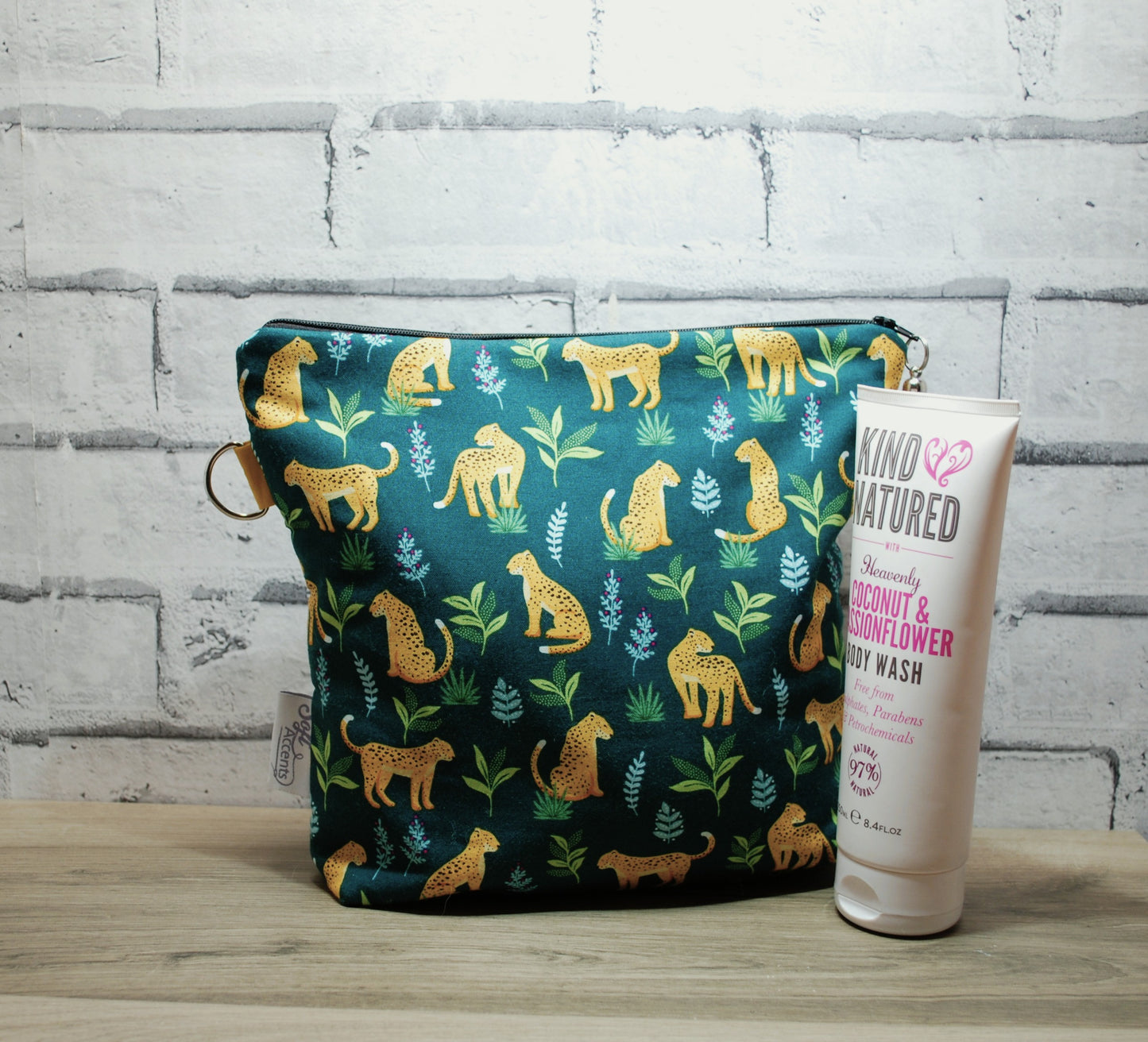 Teal Leopard Tall Wash Bag
