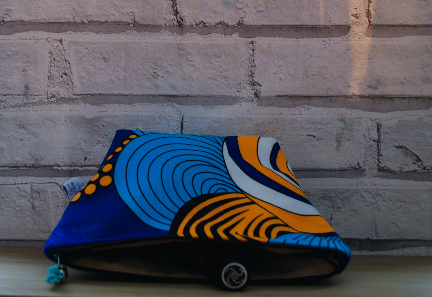 Blue Yellow Abstract Print Medium zipper Pouch