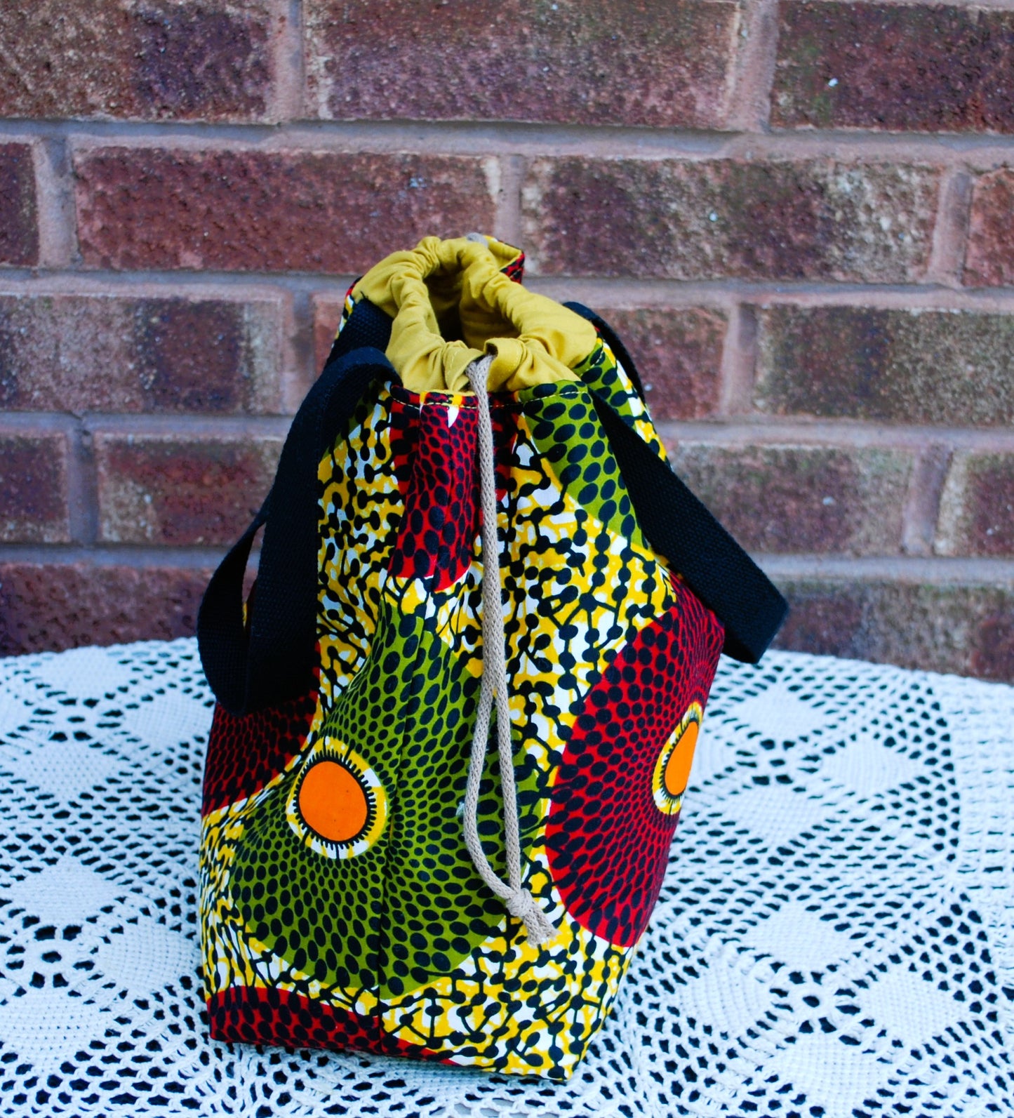 Red Green & Yellow Large Farai Project Bag African Print Fabric
