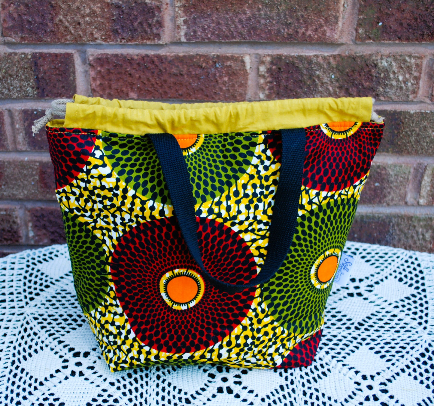 Red Green & Yellow Large Farai Project Bag African Print Fabric