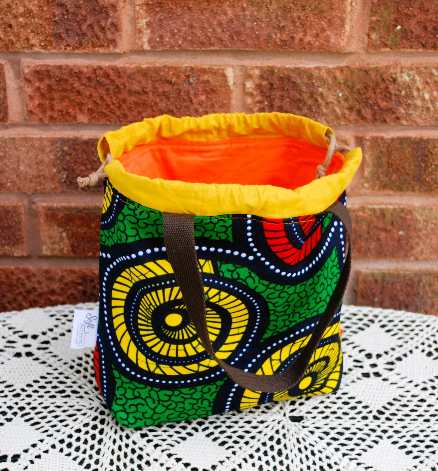 Medium Farai Project Bag Green Yellow & Red African Print Fabric
