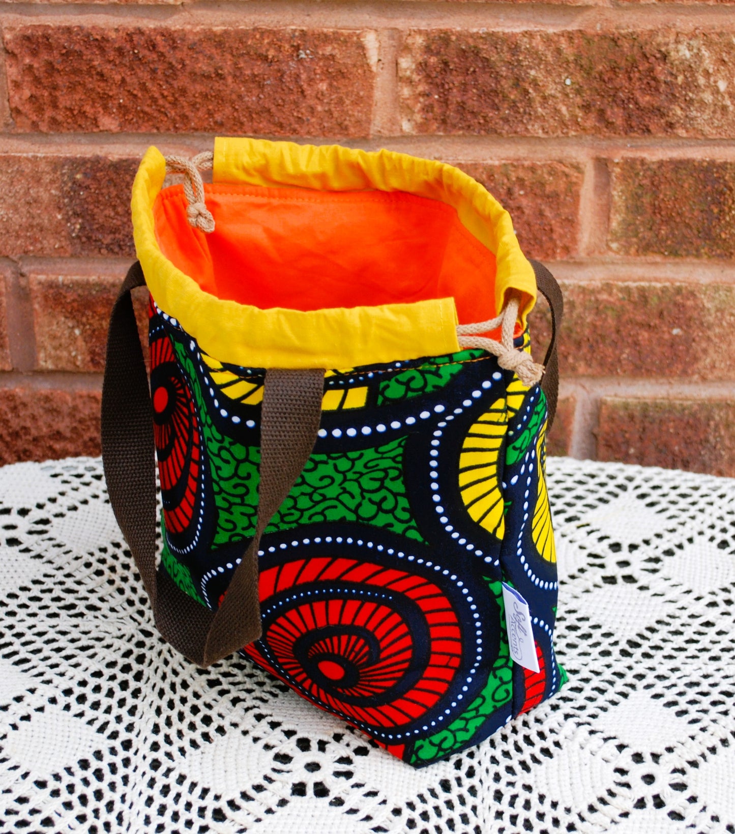 Medium Farai Project Bag Green Yellow & Red African Print Fabric