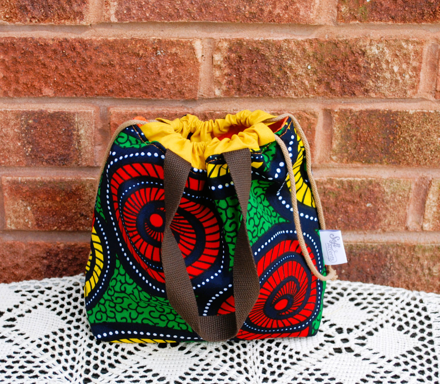 Medium Farai Project Bag Green Yellow & Red African Print Fabric