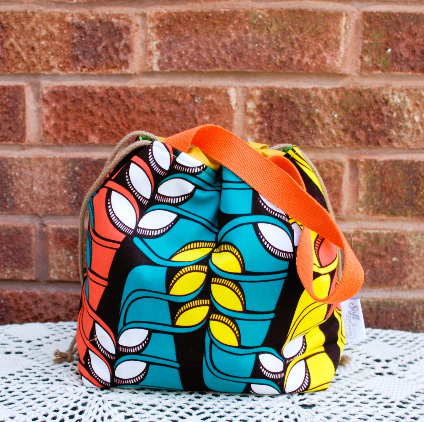 Medium Farai Project Bag Abstract Teal Yellow Orange African Print Fabric