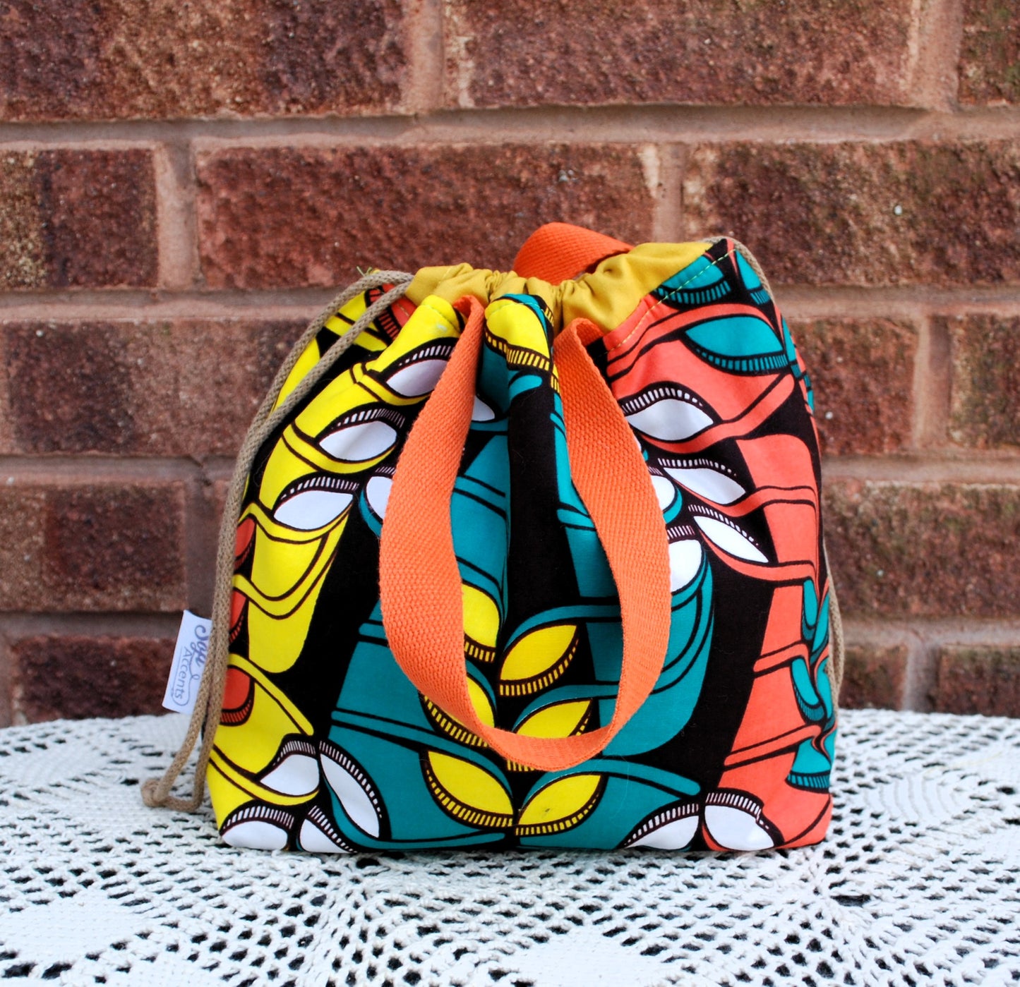 Medium Farai Project Bag Abstract Teal Yellow Orange African Print Fabric