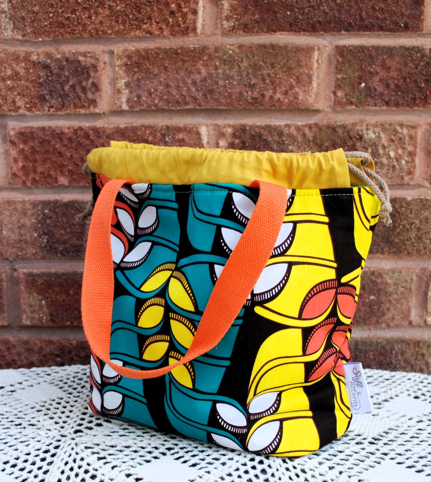 Medium Farai Project Bag Abstract Teal Yellow Orange African Print Fabric