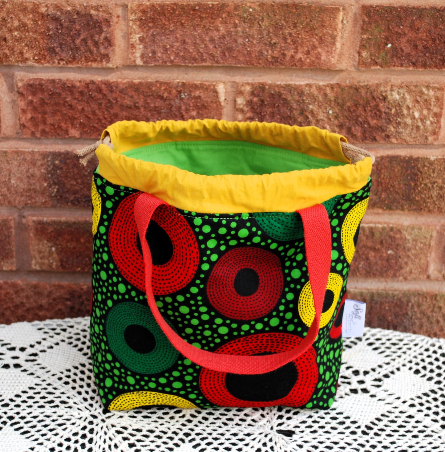 Medium Farai Project Bag Green Yellow Red African Print Fabric