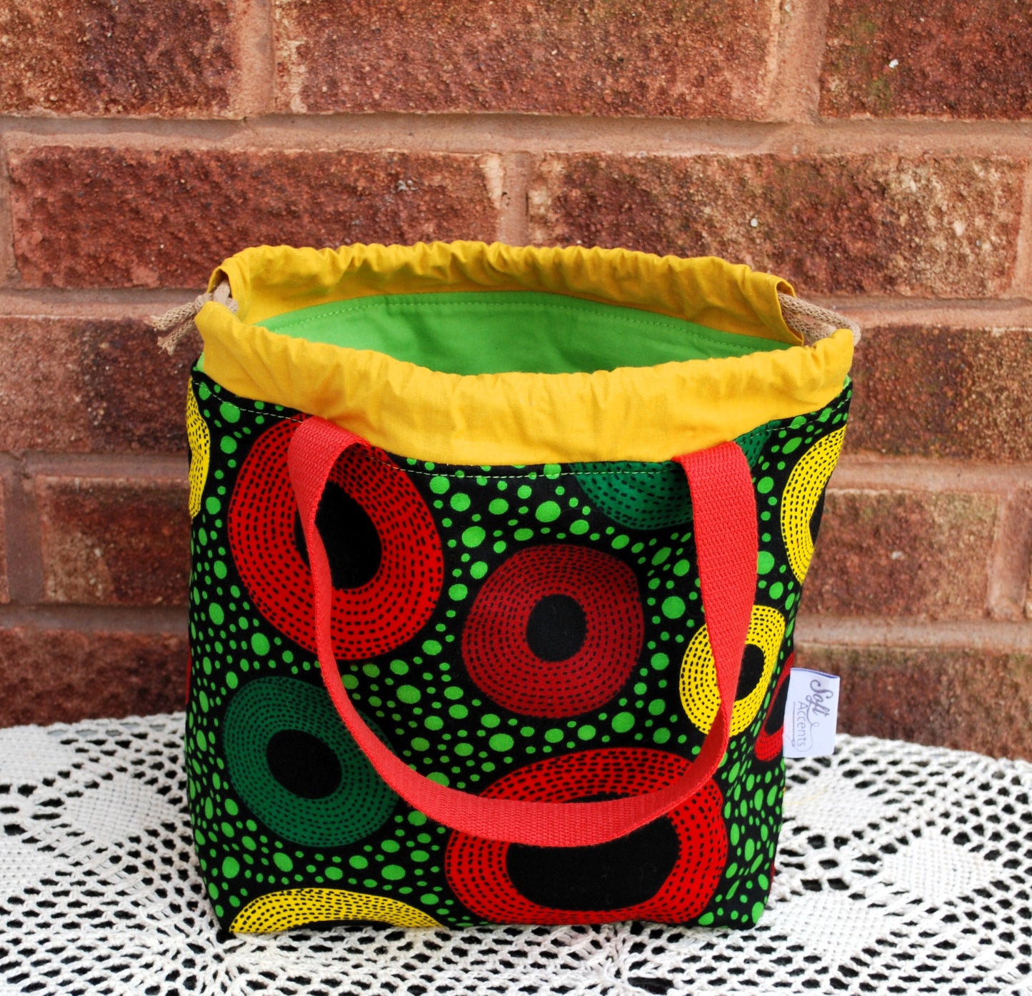 Medium Farai Project Bag Green Yellow Red African Print Fabric