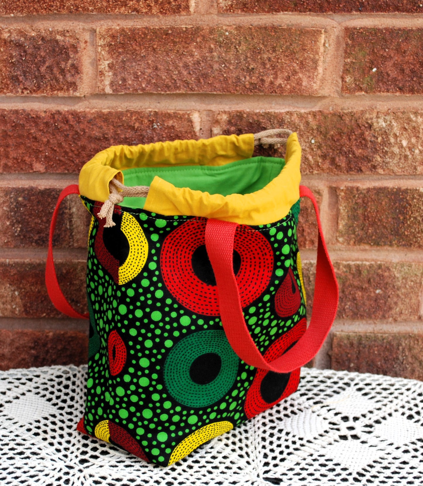 Medium Farai Project Bag Green Yellow Red African Print Fabric