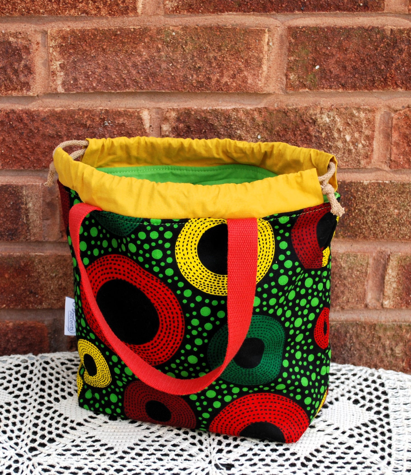 Medium Farai Project Bag Green Yellow Red African Print Fabric