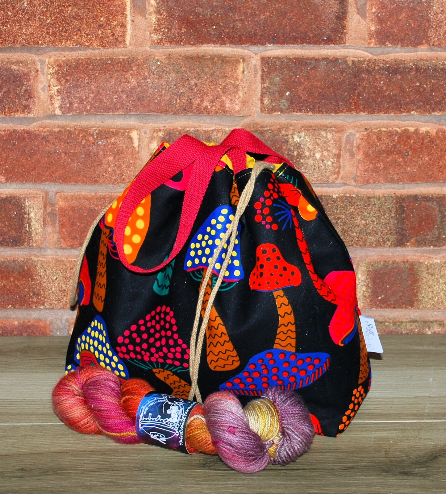 Mushrooms Toadstool print fabric XL Project Bag