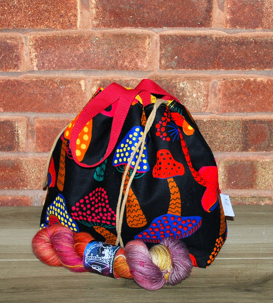 Mushrooms Toadstool print fabric XL Project Bag