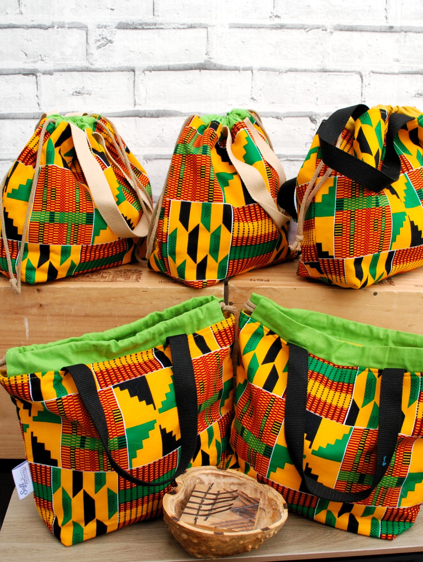Medium Project Bag - African Kente Print Fabric