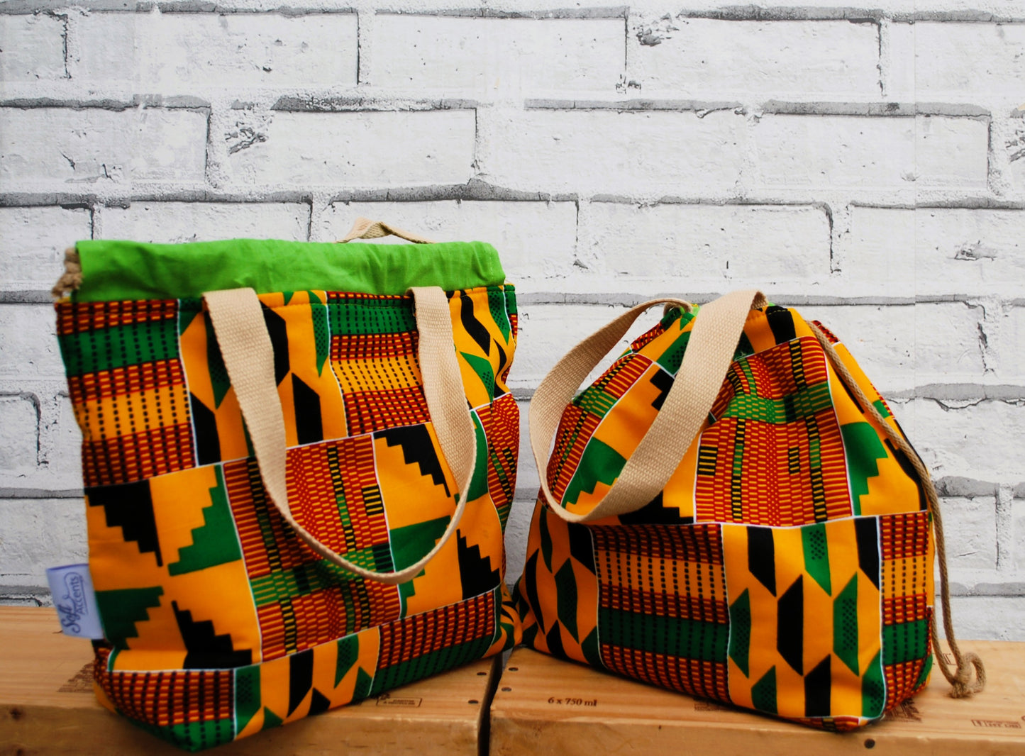 Medium Project Bag - African Kente Print Fabric