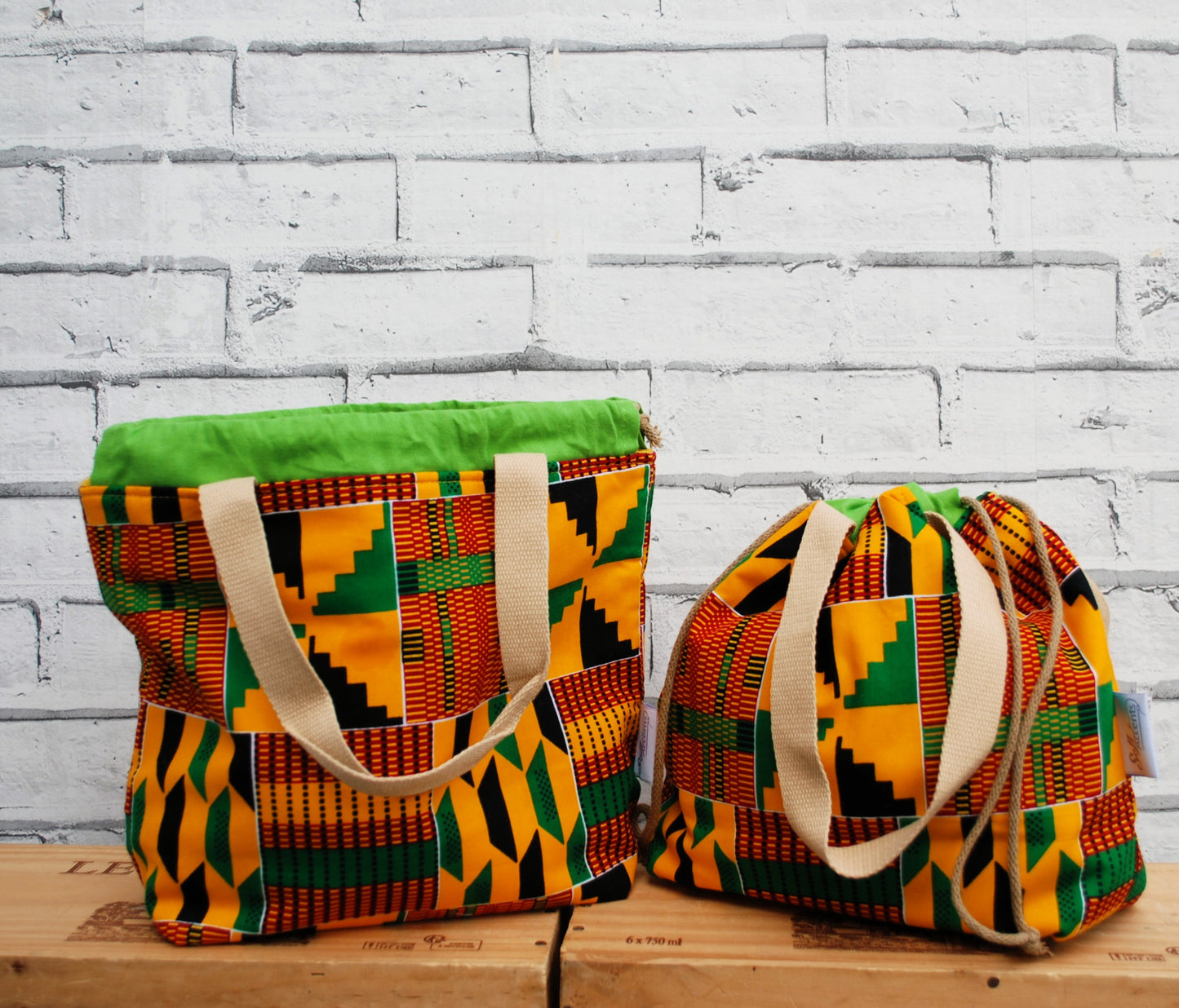 Medium Project Bag - African Kente Print Fabric