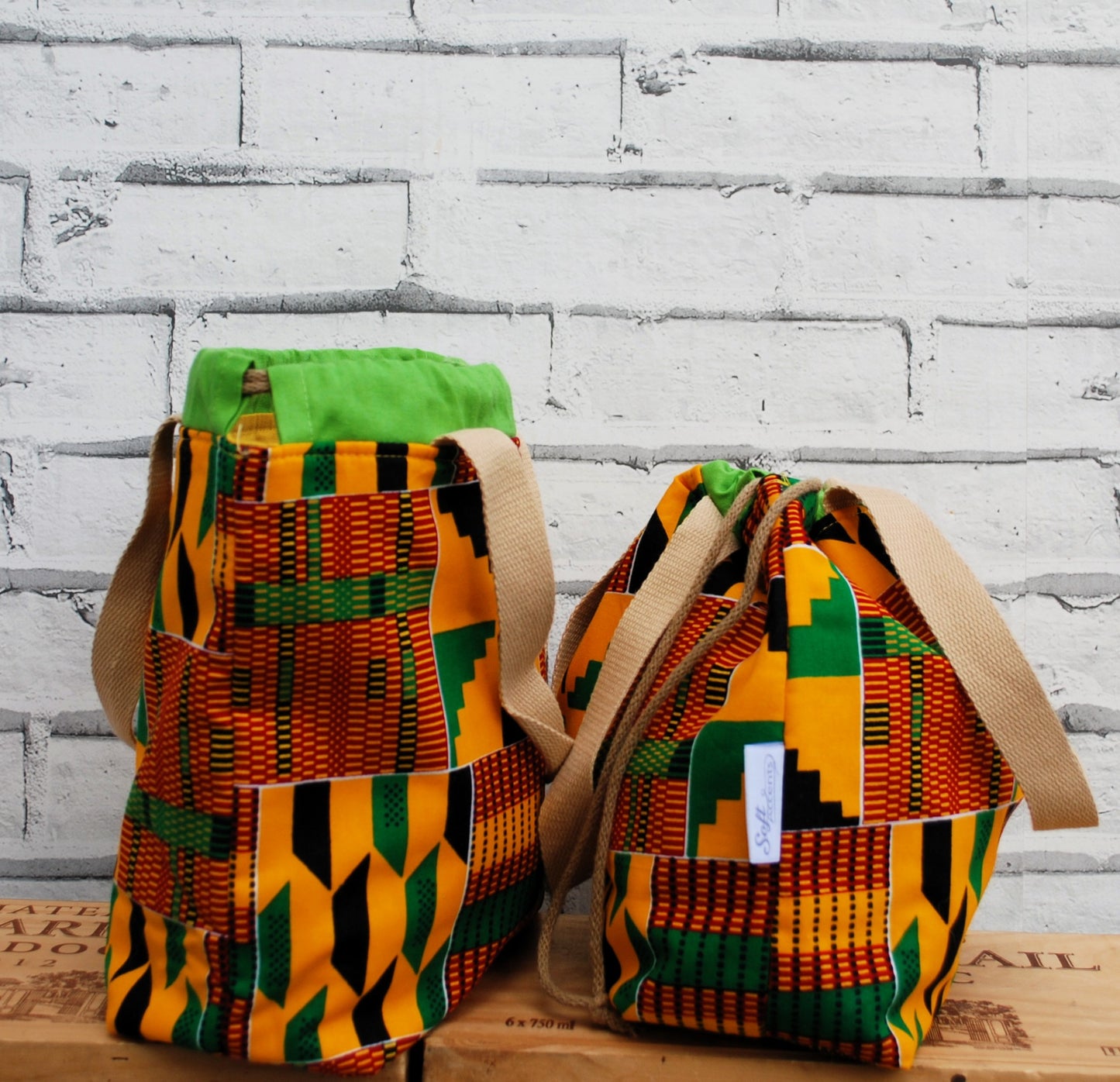 Medium Project Bag - African Kente Print Fabric