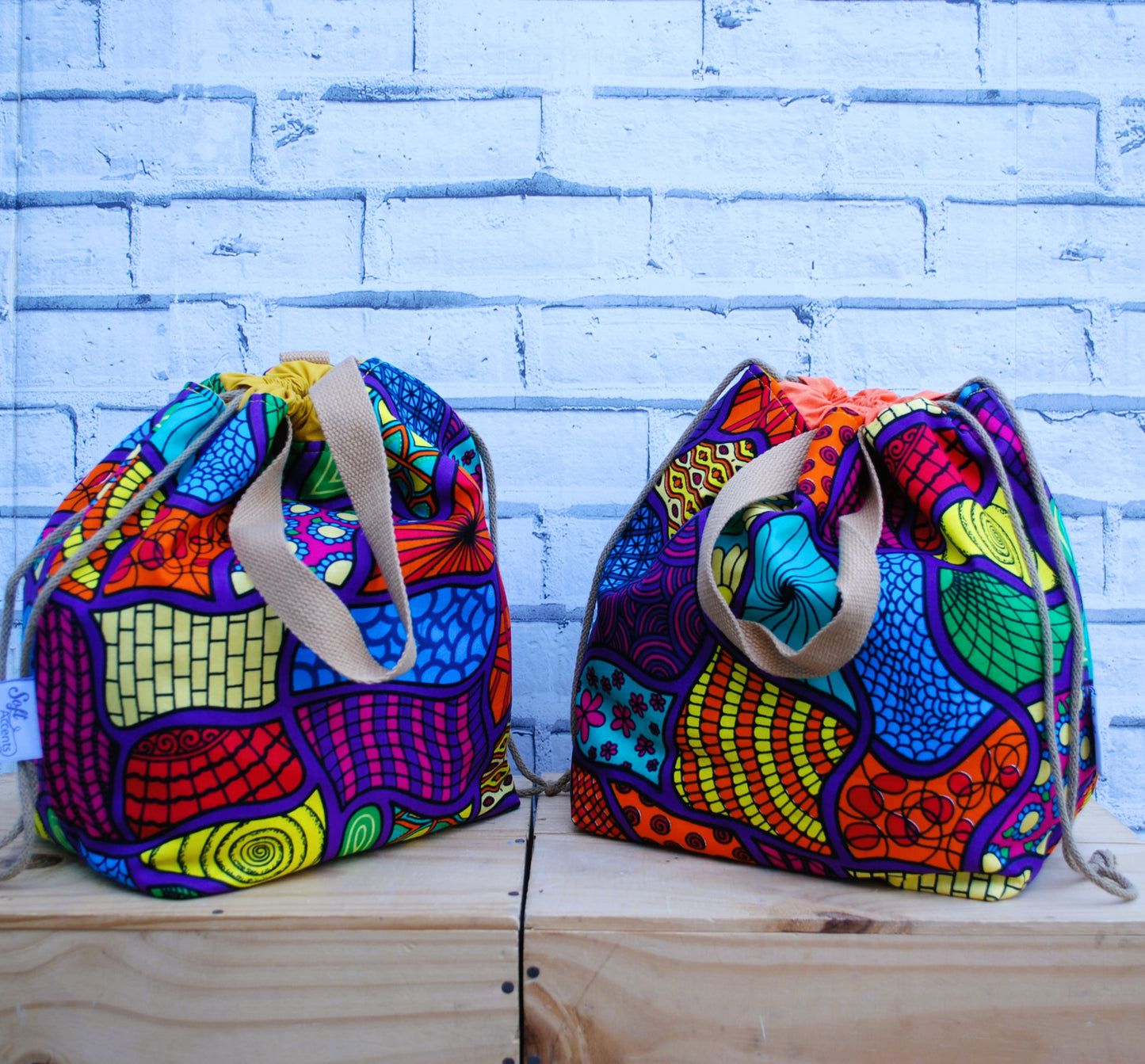 Large Colourful African Print Project Bag