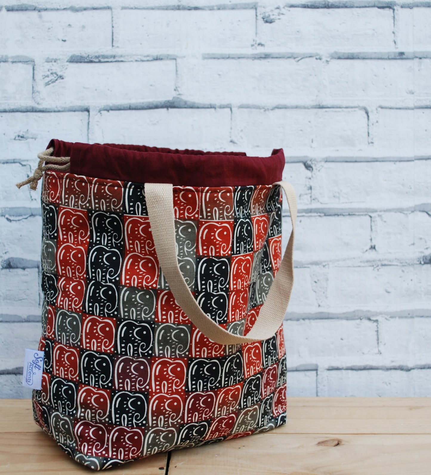 Large Project Bag - Screen Printed Cotton Fabric