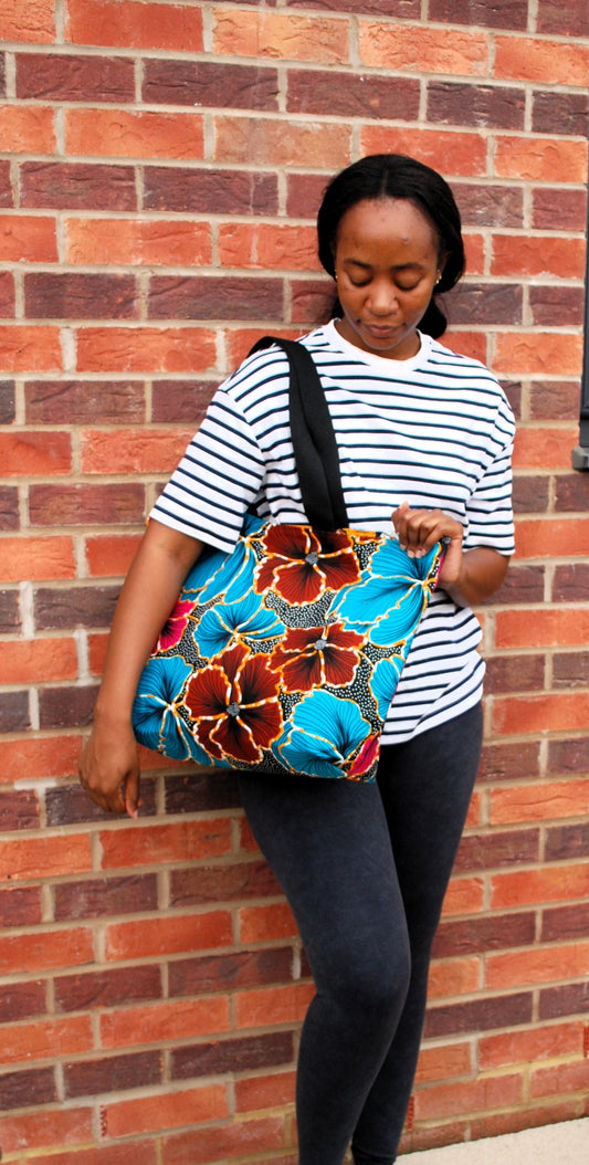 Large Colourful Floral African Print Wax Tote Bag