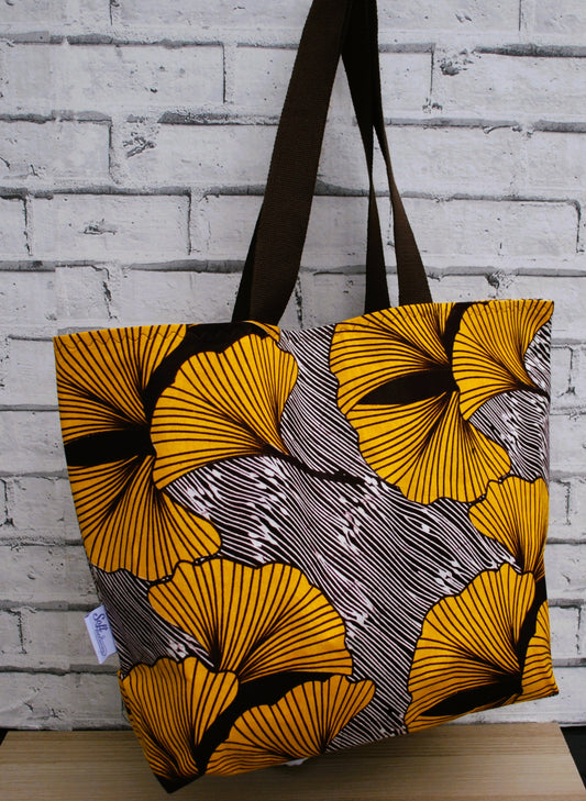 Large Abstract Floral African Print Wax Tote Bag