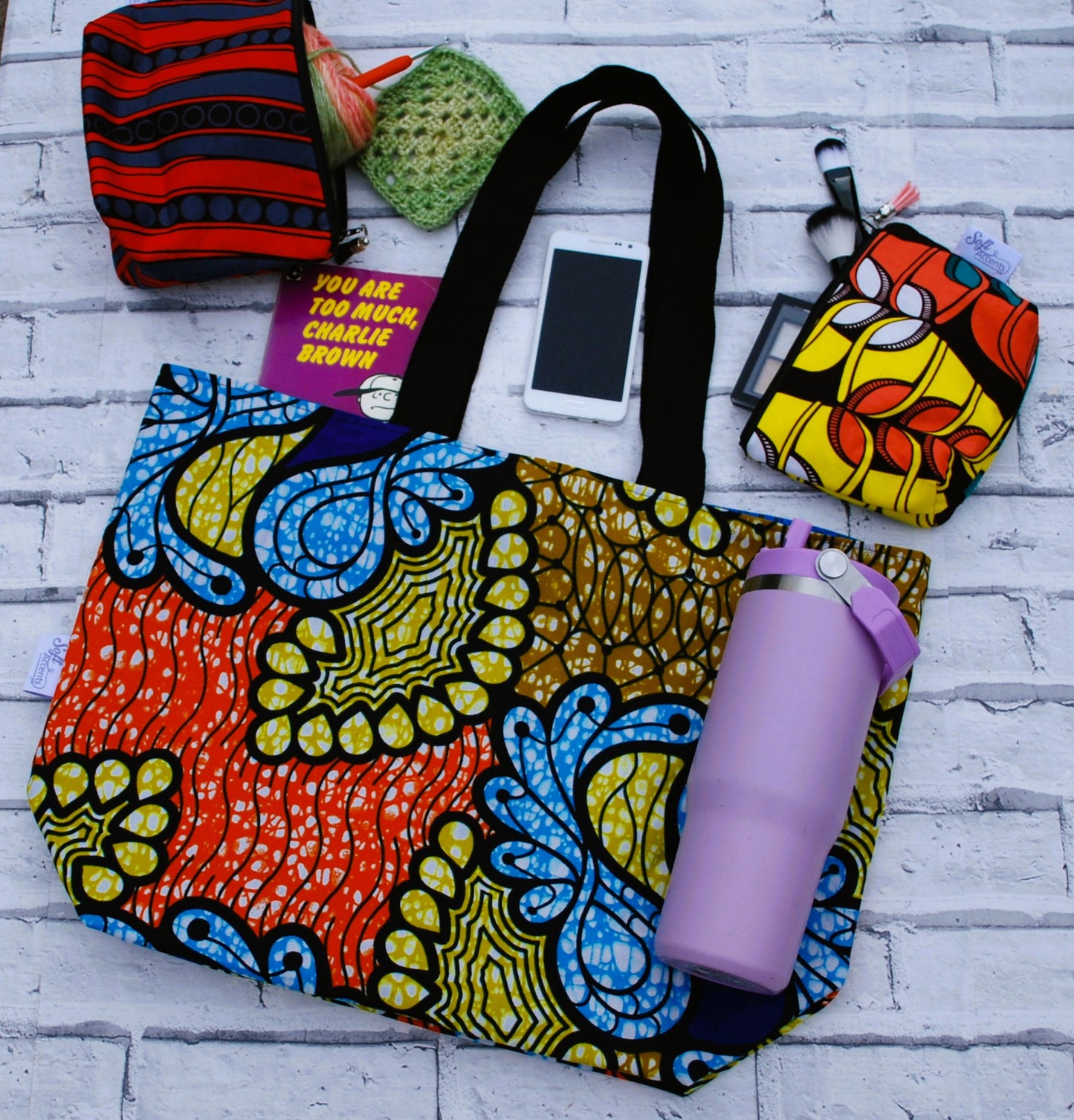Large Colourful Abstract African Print Wax Tote Bag
