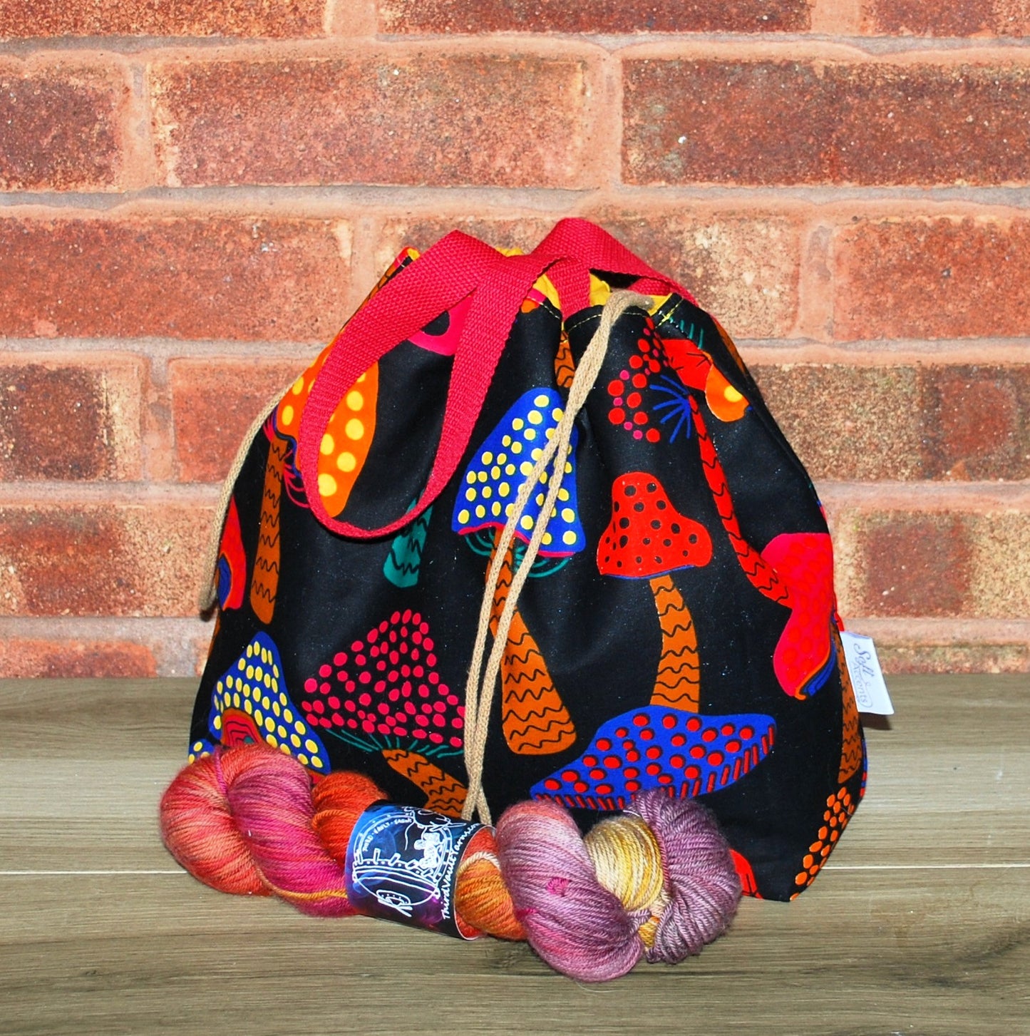 Mushrooms Toadstool print fabric XL Project Bag