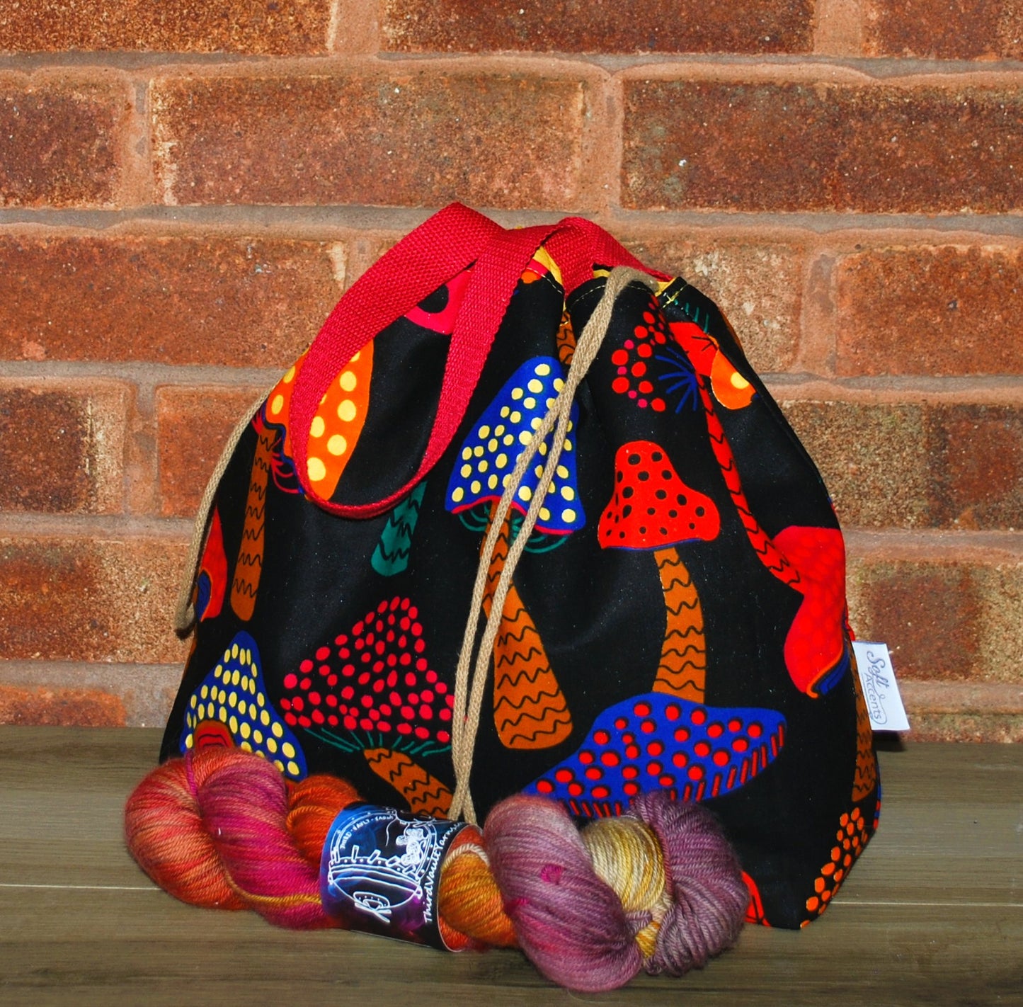 Mushrooms Toadstool print fabric XL Project Bag