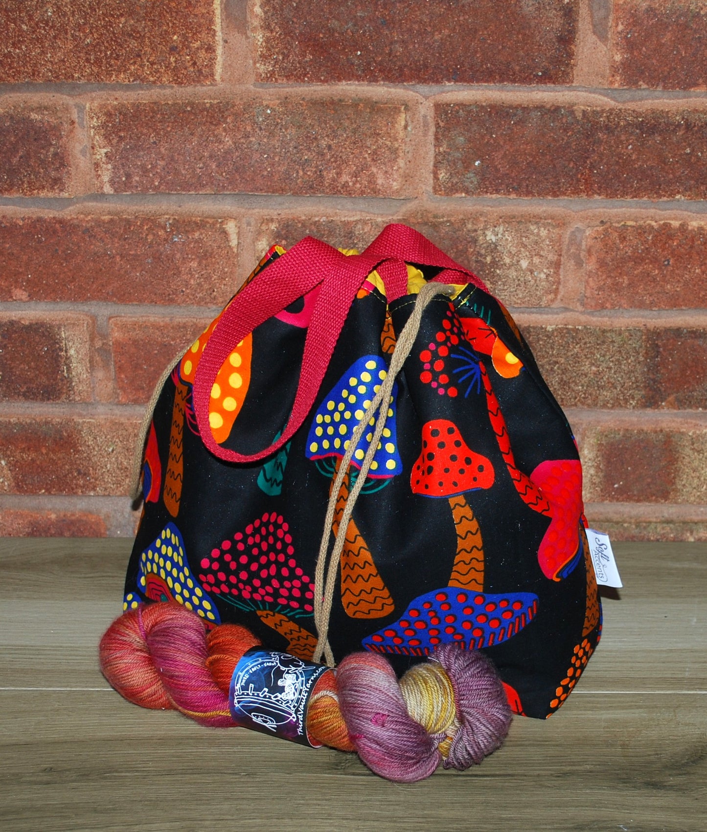 Mushrooms Toadstool print fabric XL Project Bag