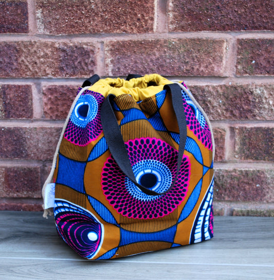 Large Magenta Blue Black circle African print  Farai Project Bag