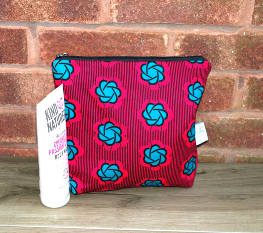 Magenta Turquoise  African print fabric tall/large Wash Bag