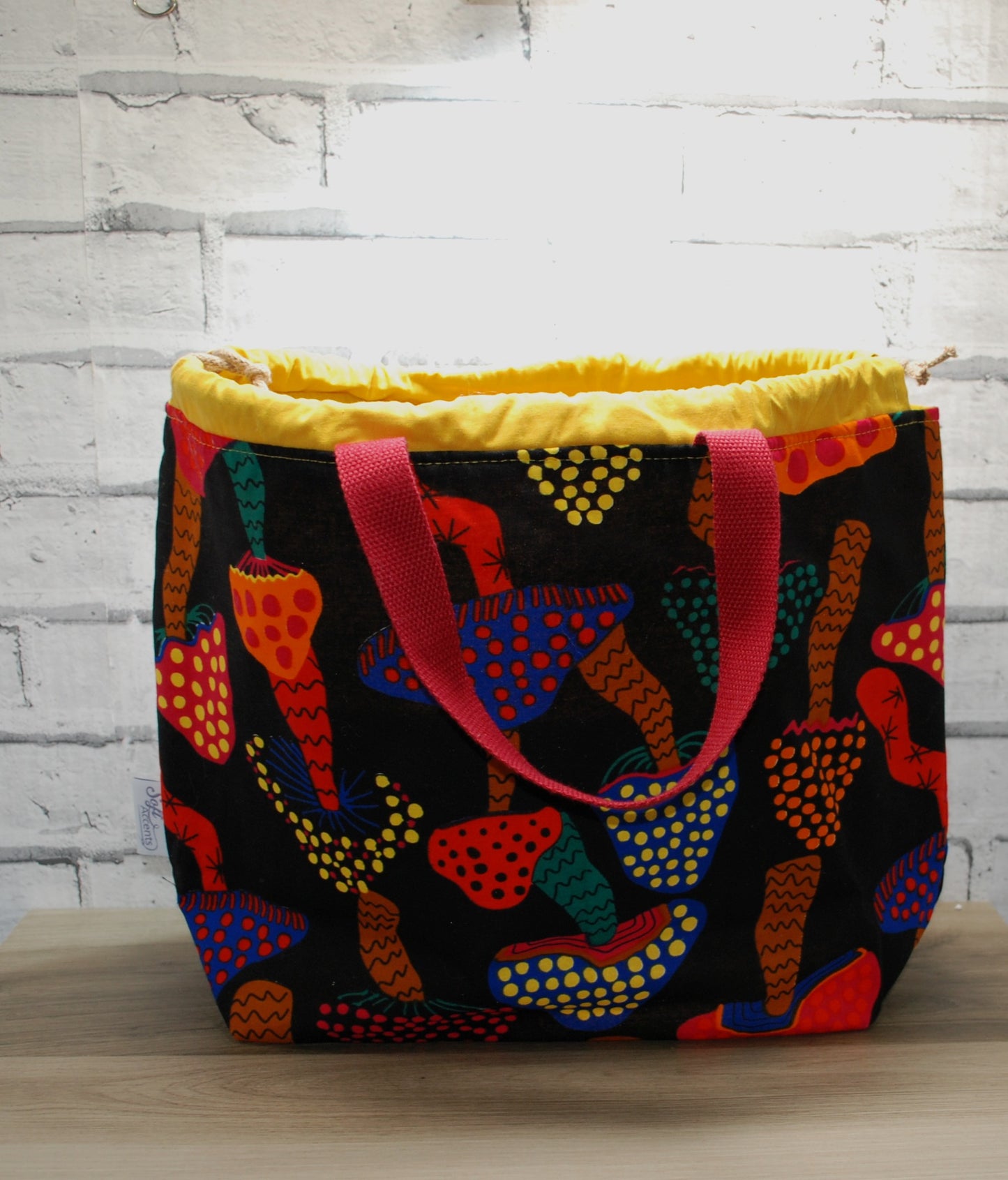 Mushrooms Toadstool print fabric XL Project Bag